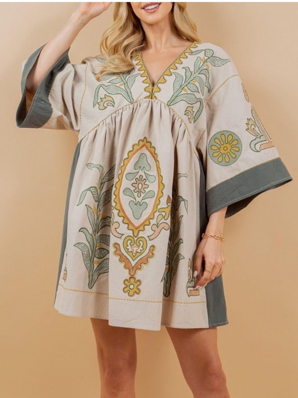 Sunday Up Embroidered Boho V-neck Mini Dress Size Large - Picture 5 of 5